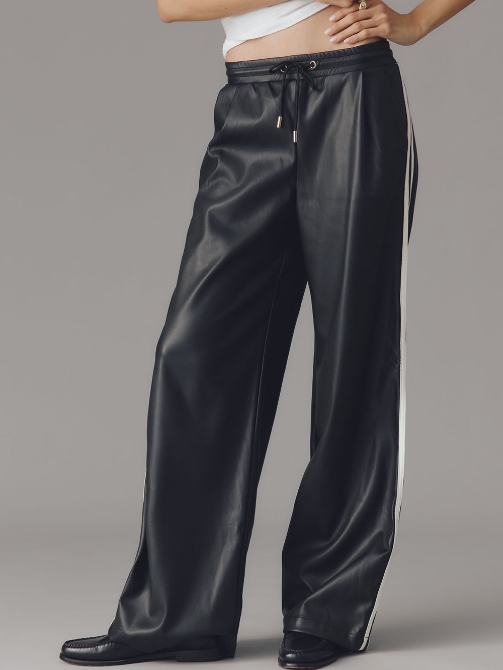 *Anthropologie Bishop + Young Faux Leather Wide Leg Track Pants